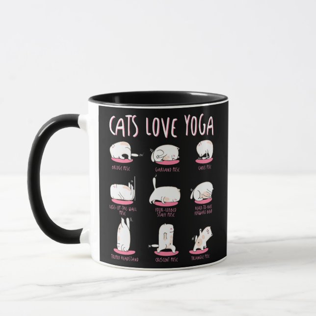Funny Cats love different Yoga Positions Yoga Cat Mug (Left)