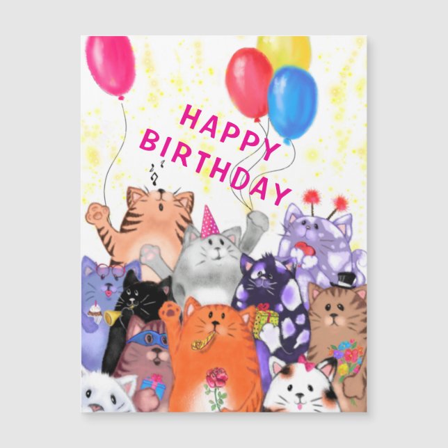 Funny Cats Magnetic Birthday Card (Front)