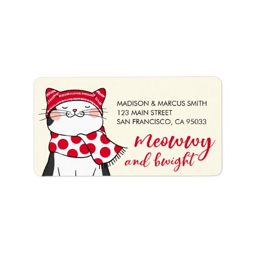 Funny Cats Merry and Bright Holiday Greeting Label