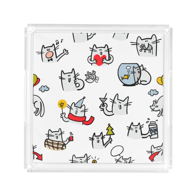Funny cats, milk and magic. acrylic tray (Front)