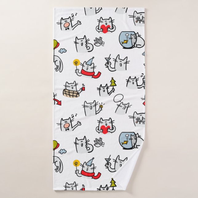 Funny cats, milk and magic. bath towel (Bath Towel)