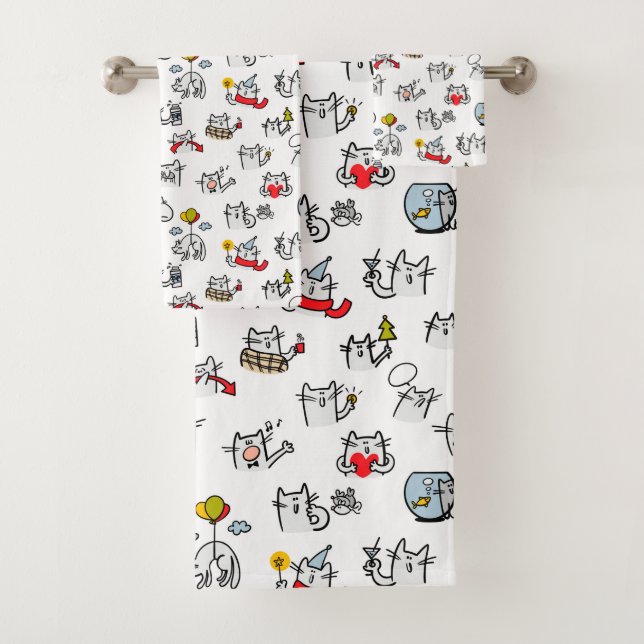 Funny cats, milk and magic. bath towel set (Insitu)