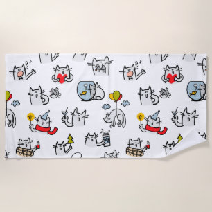 Funny cats, milk and magic. beach towel
