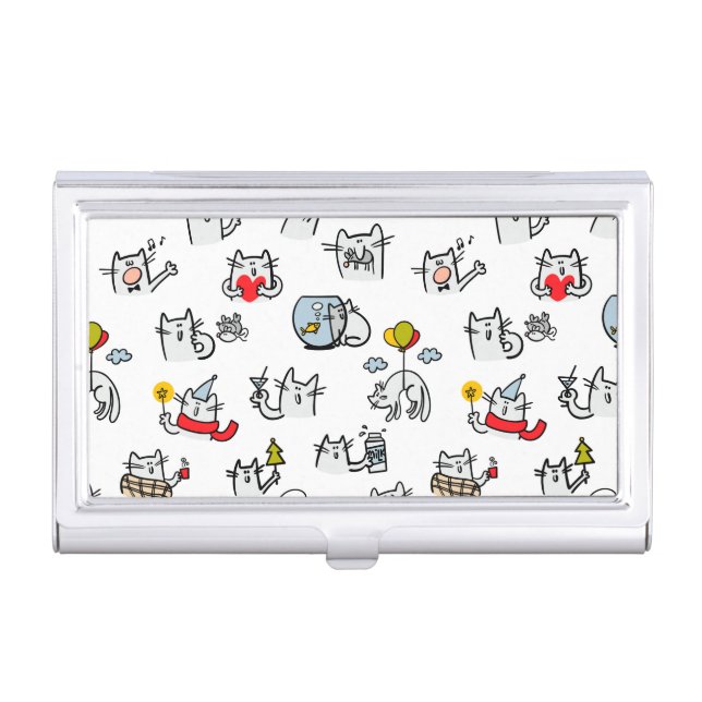 Funny cats, milk and magic. business card case (Front)