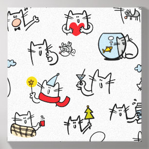 Funny cats, milk and magic. canvas photo tile 