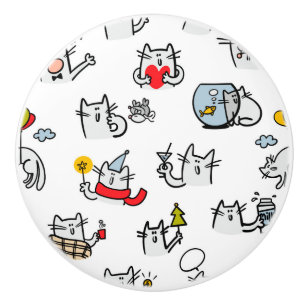Funny cats, milk and magic. ceramic knob