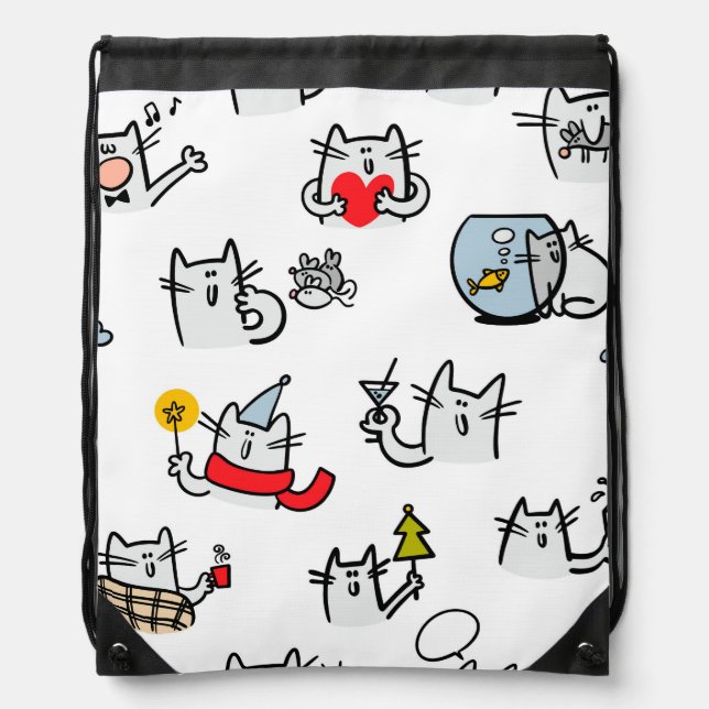 Funny cats, milk and magic. drawstring bag (Front)