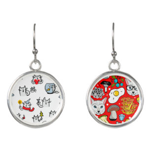 Funny cats, milk and magic. earrings