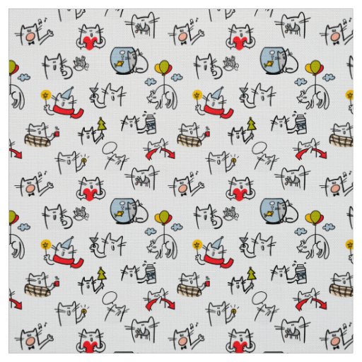 Funny cats, milk and magic. fabric