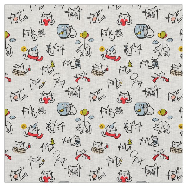 Funny cats, milk and magic. fabric (Swatch)