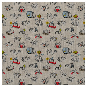 Funny cats, milk and magic. fabric