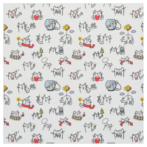 Funny cats, milk and magic. fabric