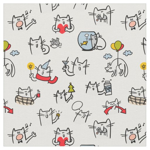 Funny cats, milk and magic. fabric