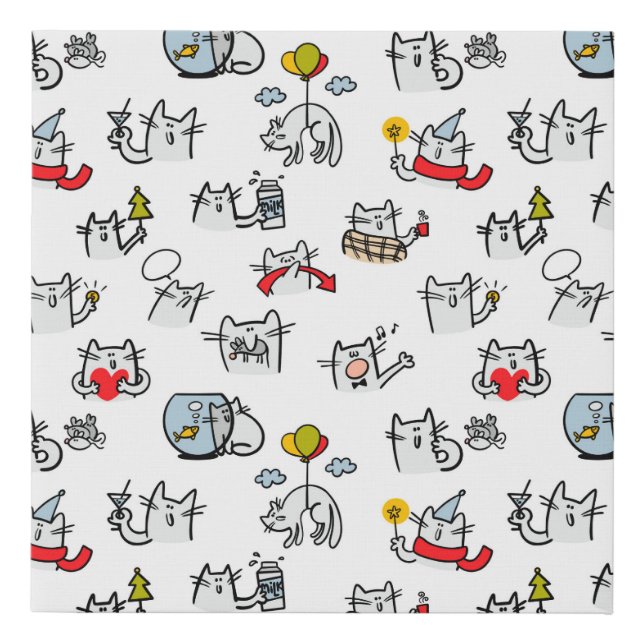 Funny cats, milk and magic. faux canvas print (Front)