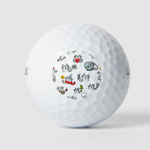 Funny cats, milk and magic. golf balls