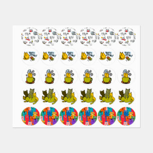 Funny cats, milk and magic. kids' labels