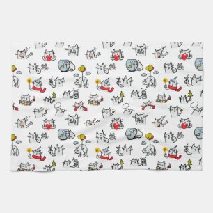 Funny cats, milk and magic. kitchen towel
