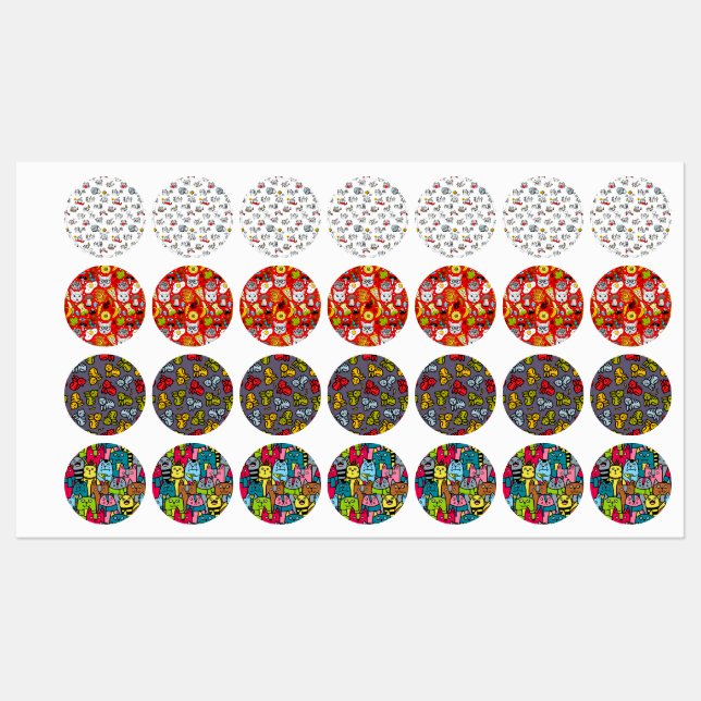 Funny cats, milk and magic. labels (Sheet)