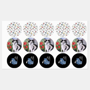 Funny cats, milk and magic. labels