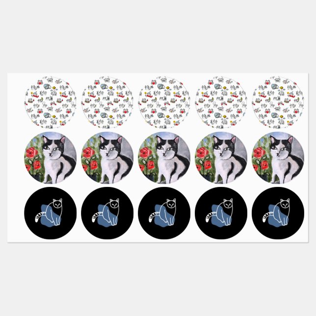 Funny cats, milk and magic. labels (Sheet)
