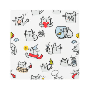 Funny cats, milk and magic. metal print