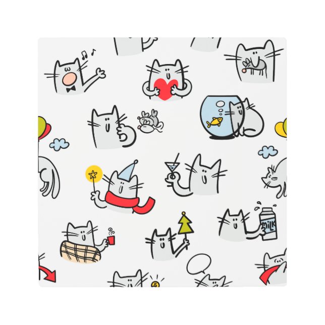 Funny cats, milk and magic. metal print (Front)