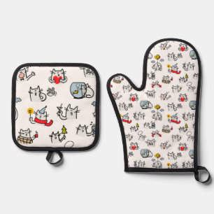 Funny cats, milk and magic. oven mitt & pot holder set