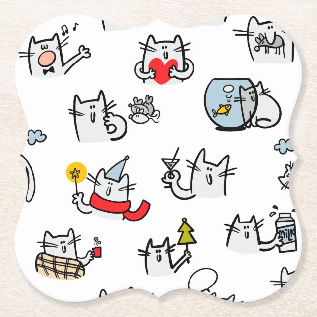 Funny cats, milk and magic. paper coaster (Front)