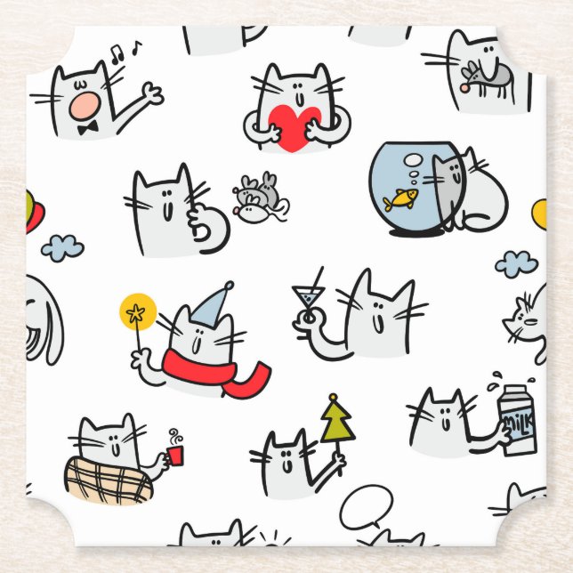 Funny cats, milk and magic. paper coaster (Front)
