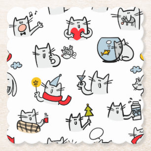 Funny cats, milk and magic. paper coaster