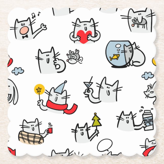 Funny cats, milk and magic. paper coaster (Front)