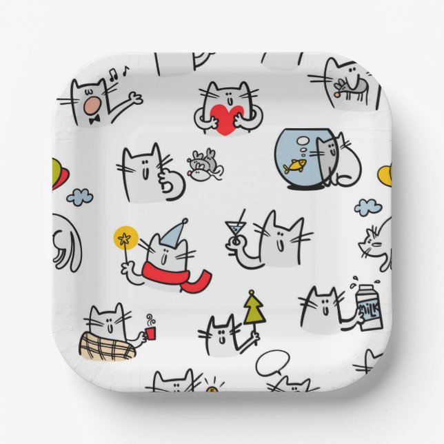 Funny cats, milk and magic. paper plates (Front)