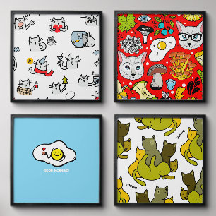 Funny cats, milk and magic. peel and stick photo tile