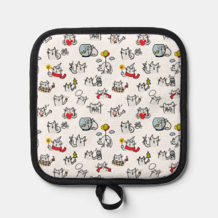 Funny cats, milk and magic. pot holder