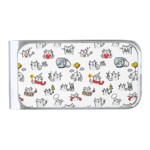 Funny cats, milk and magic. silver finish money clip
