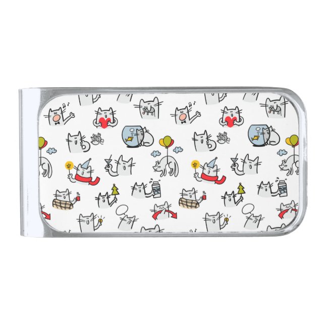 Funny cats, milk and magic. silver finish money clip (Front)