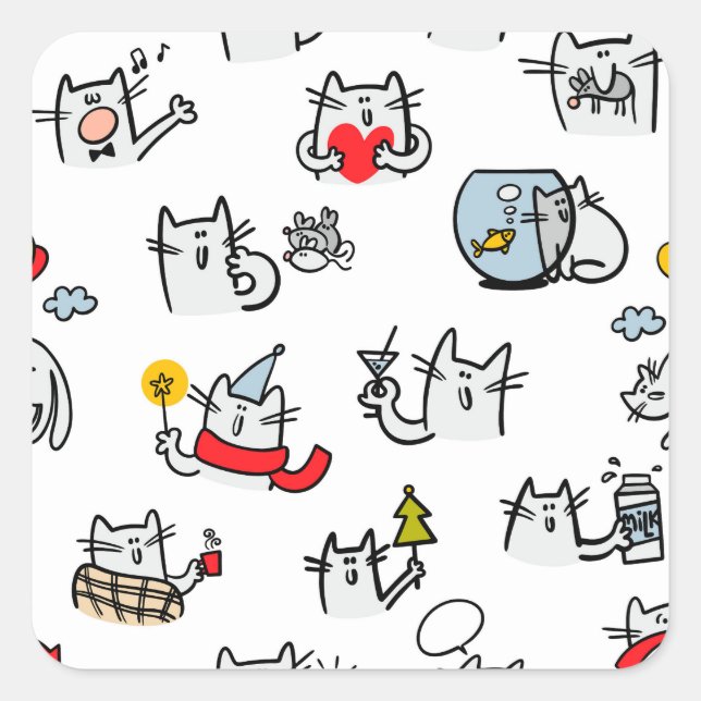 Funny cats, milk and magic. square sticker (Front)