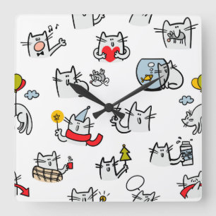 Funny cats, milk and magic. square wall clock