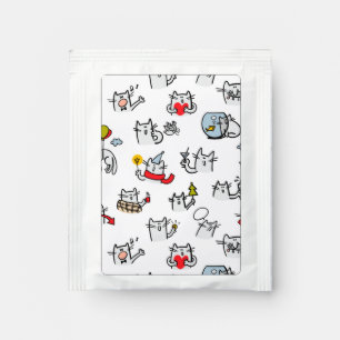 Funny cats, milk and magic. tea bag drink mix