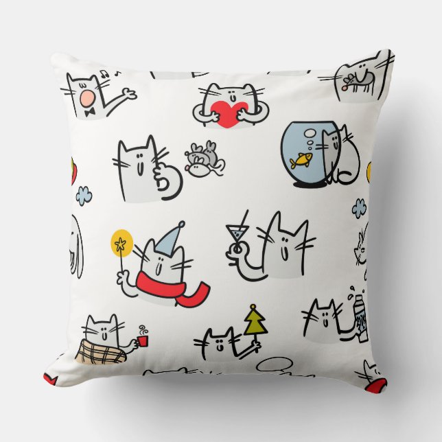 Funny cats, milk and magic. throw pillow (Front)