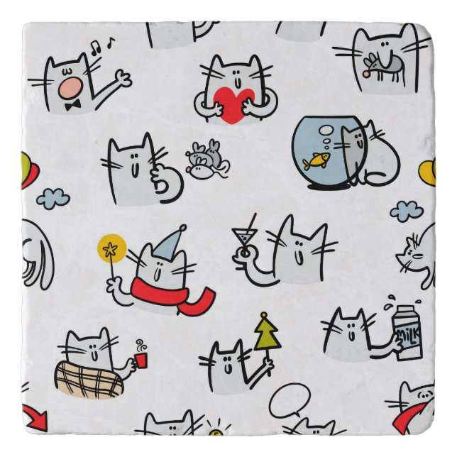 Funny cats, milk and magic. trivet (Front)