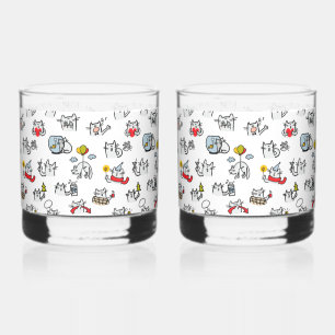 Funny cats, milk and magic. whiskey glass