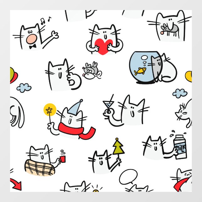 Funny cats, milk and magic. window cling (Sheet)