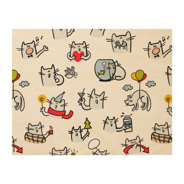 Funny cats, milk and magic. wood wall art (Front)