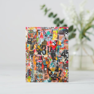 Funny Cats Mixed Media Paper Art Greeting Card