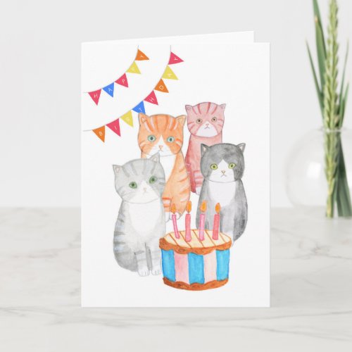 Funny Cats Multiple Grumpy cat with birthday cake Card