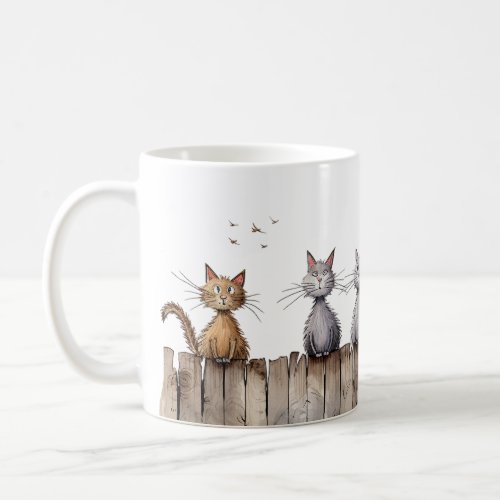 Funny Cats on Fence Cute Animals Pets Coffee Mug