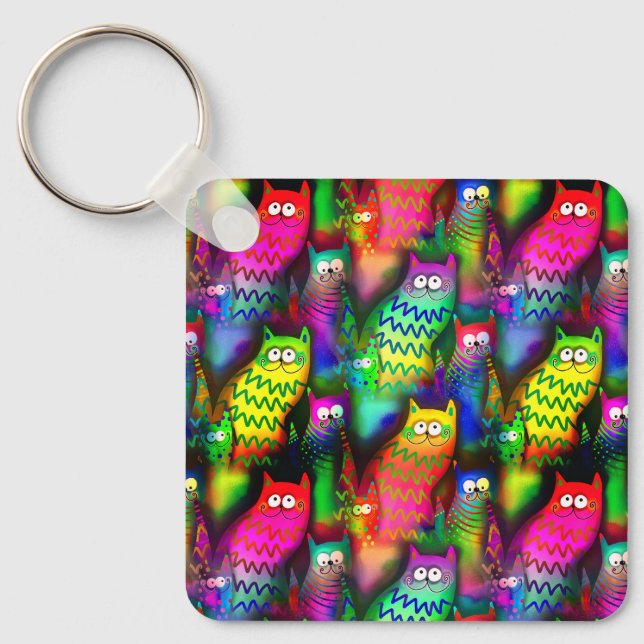 Funny Cats Pattern-54578 Keychain (Front)
