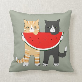 Funny Cats Pillow Cat Watermelon Throw Pillow by MiKaArt at Zazzle