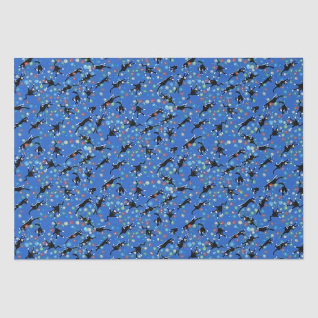 Funny Cats Play in Christmas Lights Tissue Paper (Front)